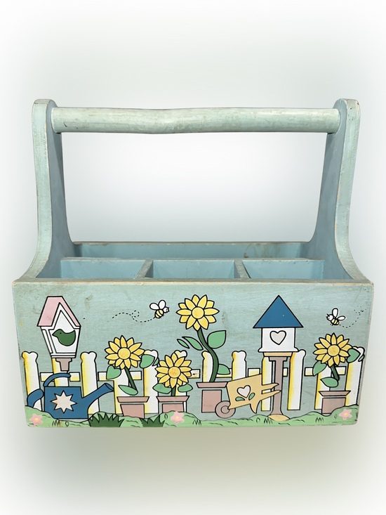 unkown Other - Vintage Wooden Caddy Carry All Garden Tools Utensil Holder Painted Bird Houses